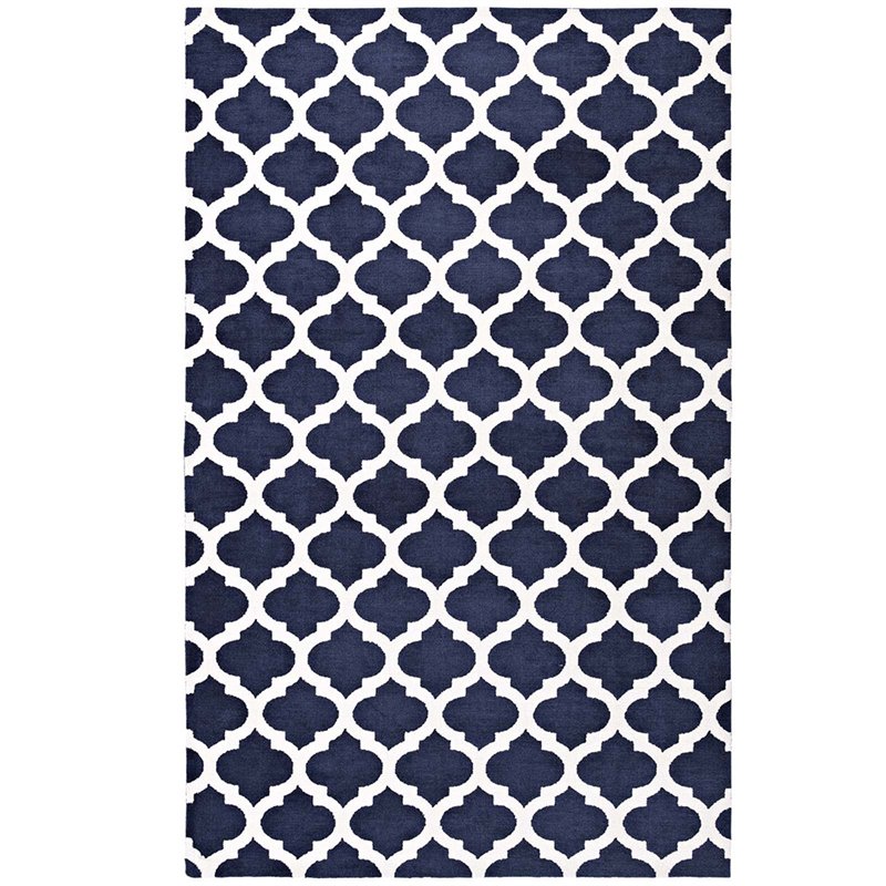 Modway Lida Moroccan Trellis 8' x 10' Area Rug in Navy and Ivory