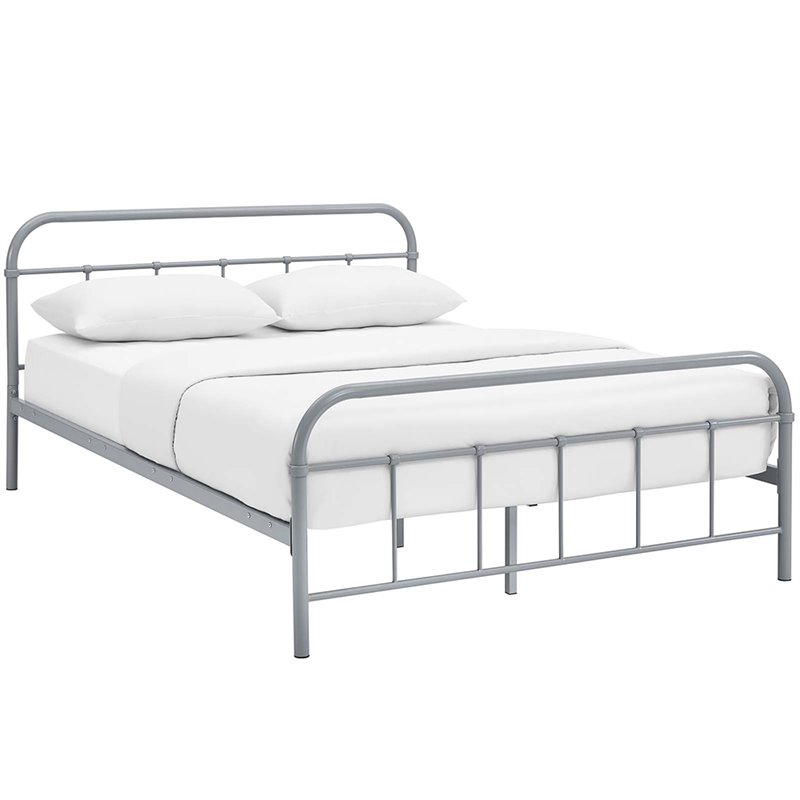 Modway Maisie Queen Powder Coated Sturdy Steel Bed Frame in Gray