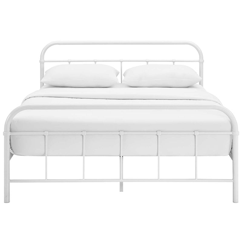 Modway Maisie Queen Powder Coated Sturdy Steel Bed Frame in White