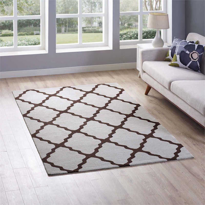 Modway Marja Moroccan Trellis 5' x 8' Area Rug in Brown and Gray