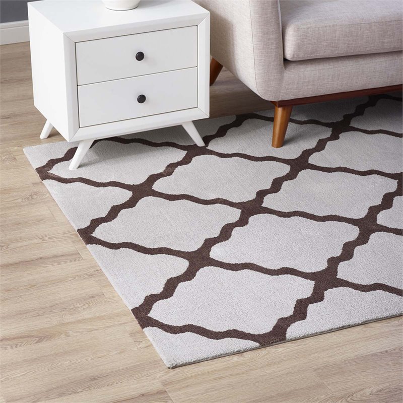 Modway Marja Moroccan Trellis 5' x 8' Area Rug in Brown and Gray