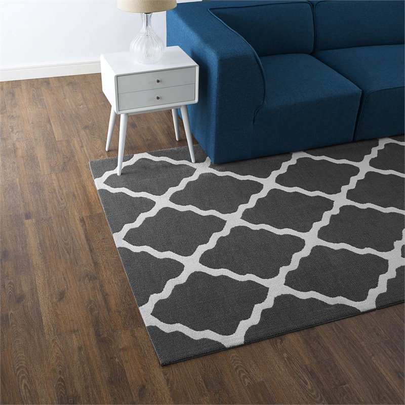 Modway Marja Moroccan Trellis 5' x 8' Area Rug in Charcoal and Ivory
