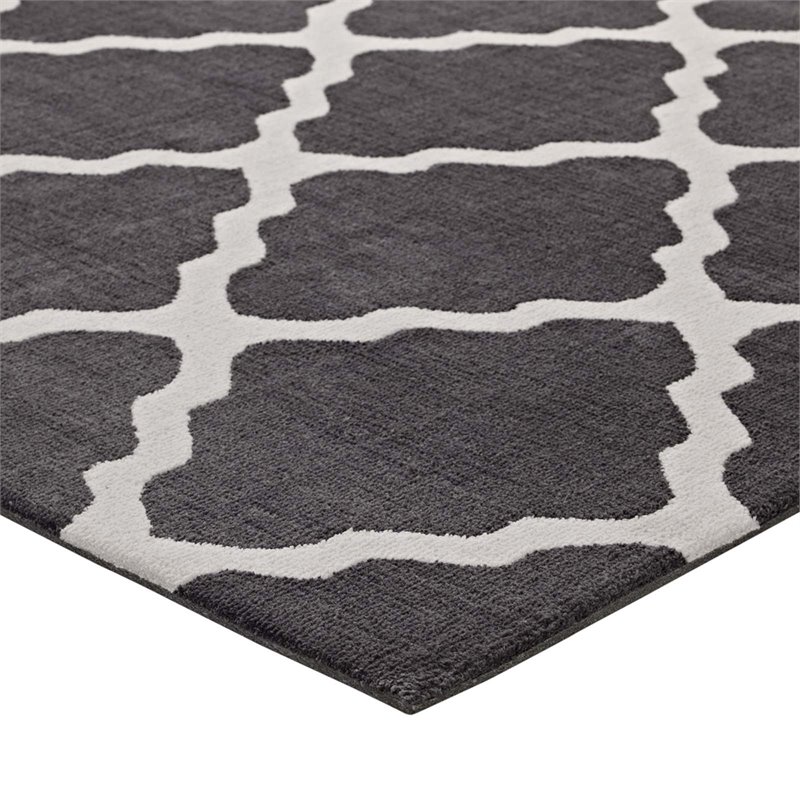 Modway Marja Moroccan Trellis 5' x 8' Area Rug in Charcoal and Ivory