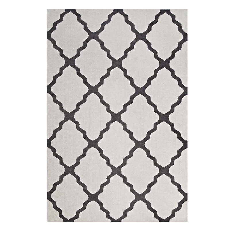 Modway Marja Moroccan Trellis 5' x 8' Area Rug in Ivory and Charcoal