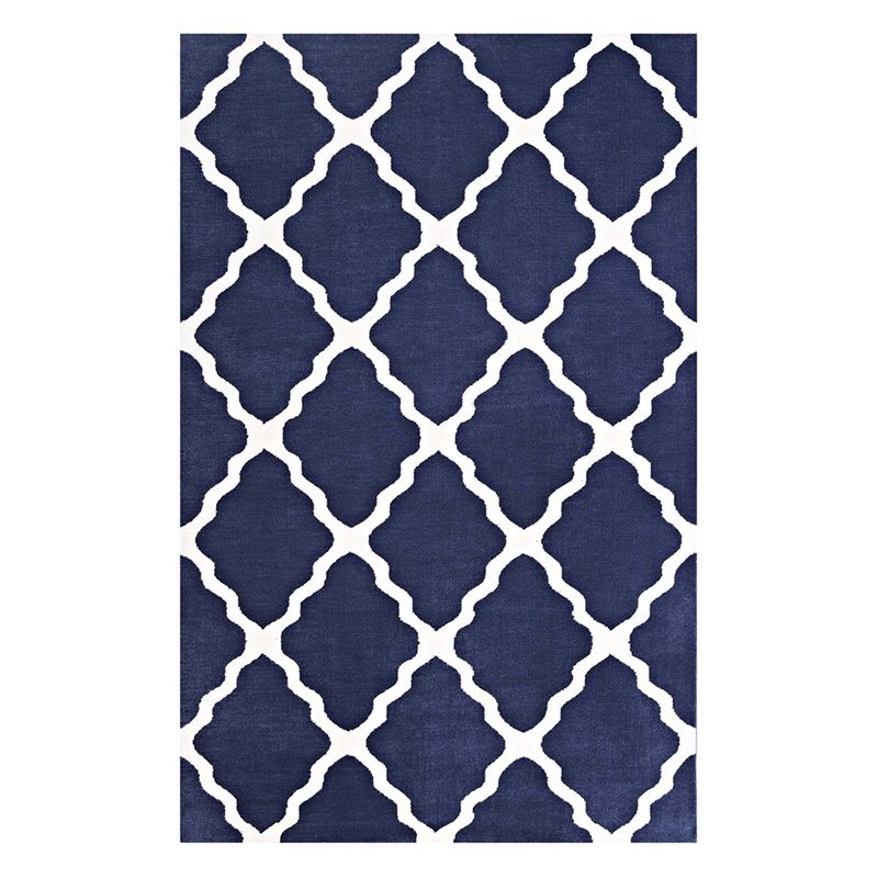 Modway Marja Moroccan Trellis 5' x 8' Area Rug in Navy and Ivory