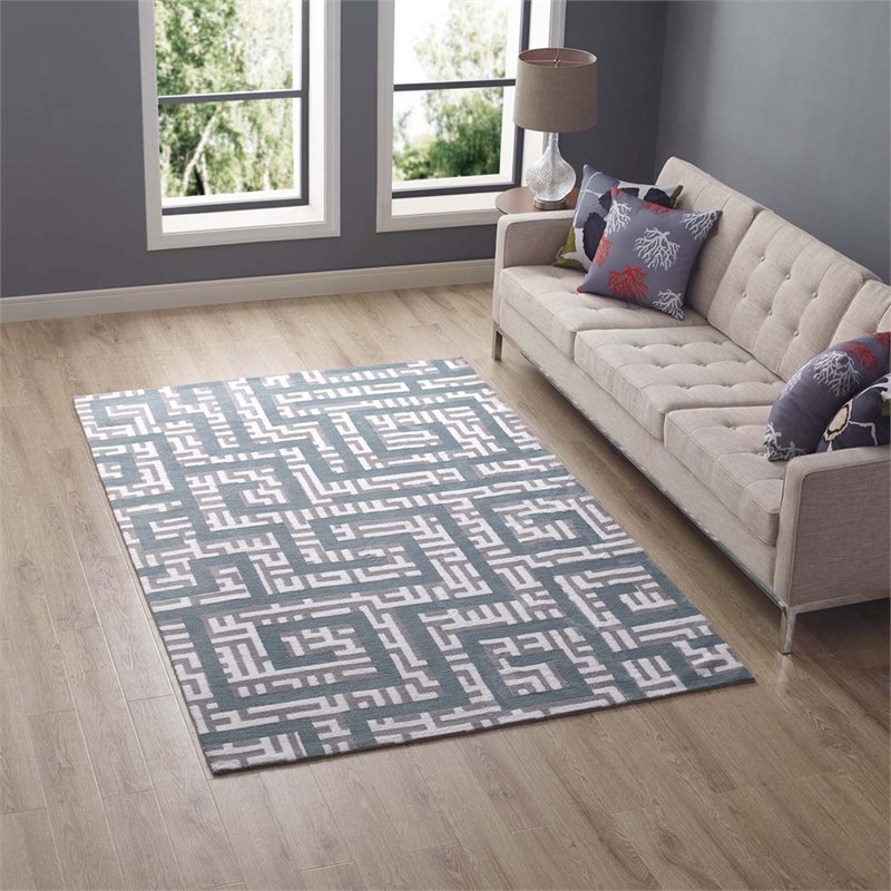 Modway Nahia Geometric Maze 5' x 8' Area Rug in Gray and Blue