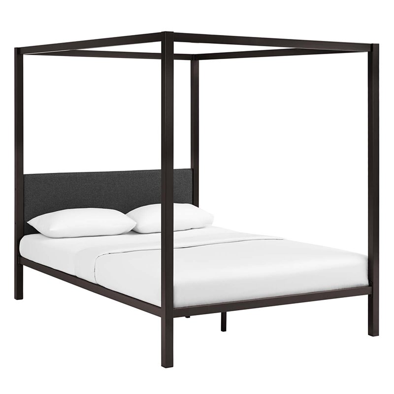 Modway Raina Powder Coated Sturdy Steel Queen Canopy Bed Frame in Brown/Gray