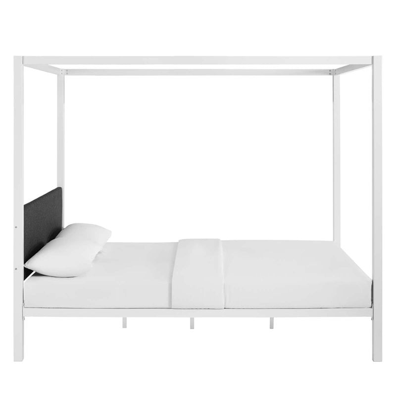Modway Raina Powder Coated Sturdy Steel Queen Canopy Bed Frame in White/Gray