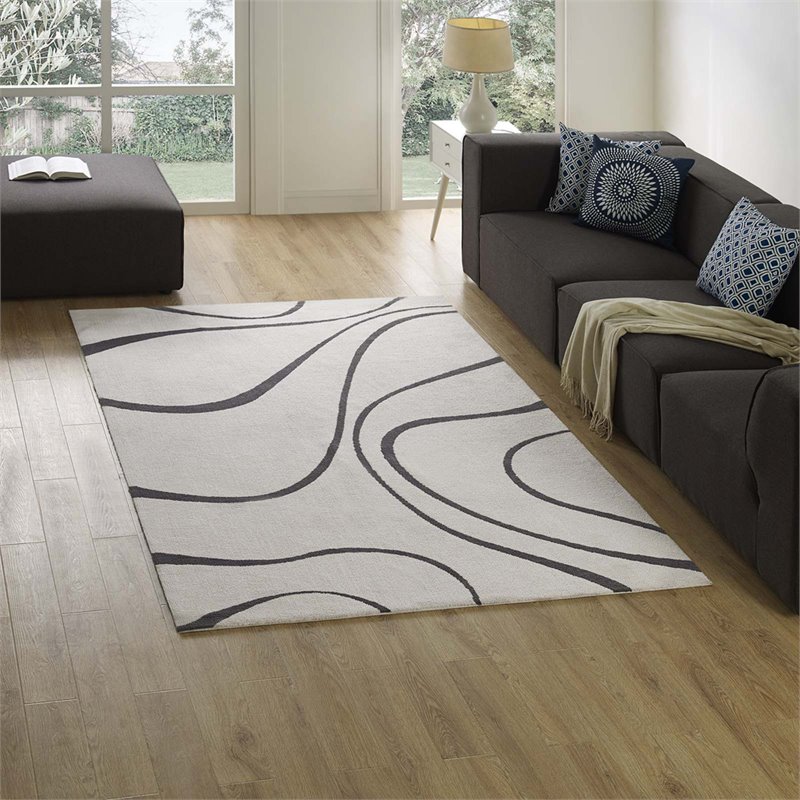 Modway Therese Abstract Swirl 5' x 8' Area Rug in Ivory and Charcoal