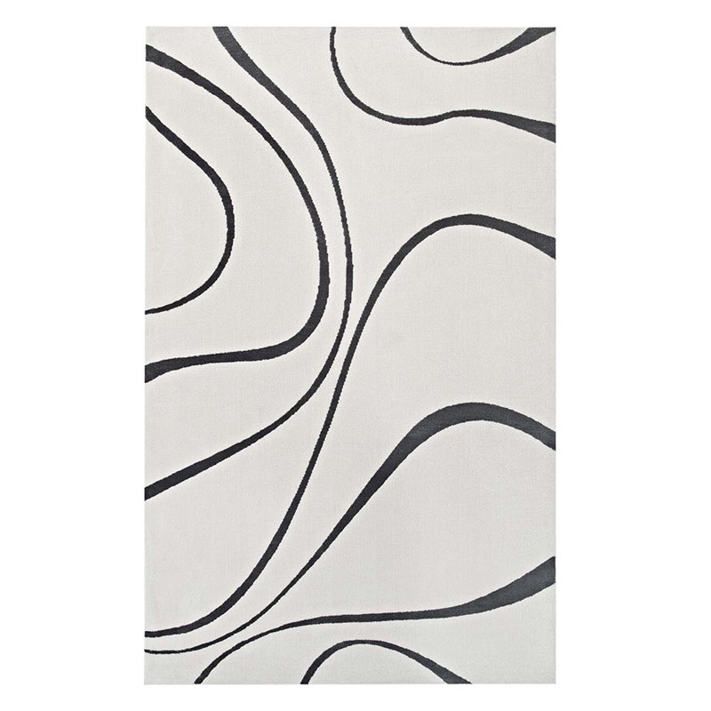 Modway Therese Abstract Swirl 5' x 8' Area Rug in Ivory and Charcoal