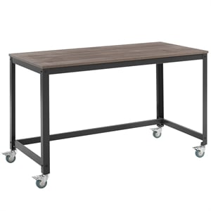 Modway Vivify Mobile Metal & Wood Writing Desk in Gray and Walnut