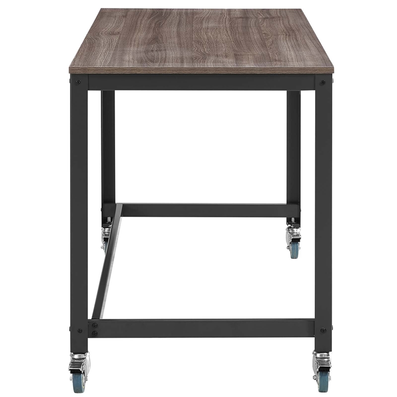 Modway Vivify Mobile Metal & Wood Writing Desk in Gray and Walnut