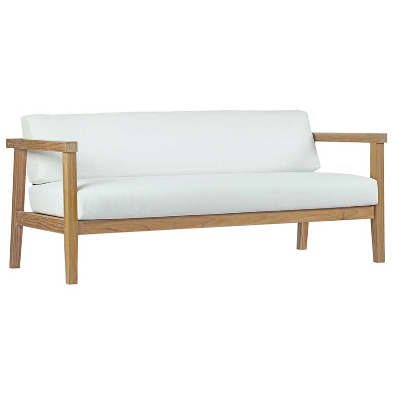 Modway Bayport 4-Piece Wood Patio Sofa Set in Natural and White