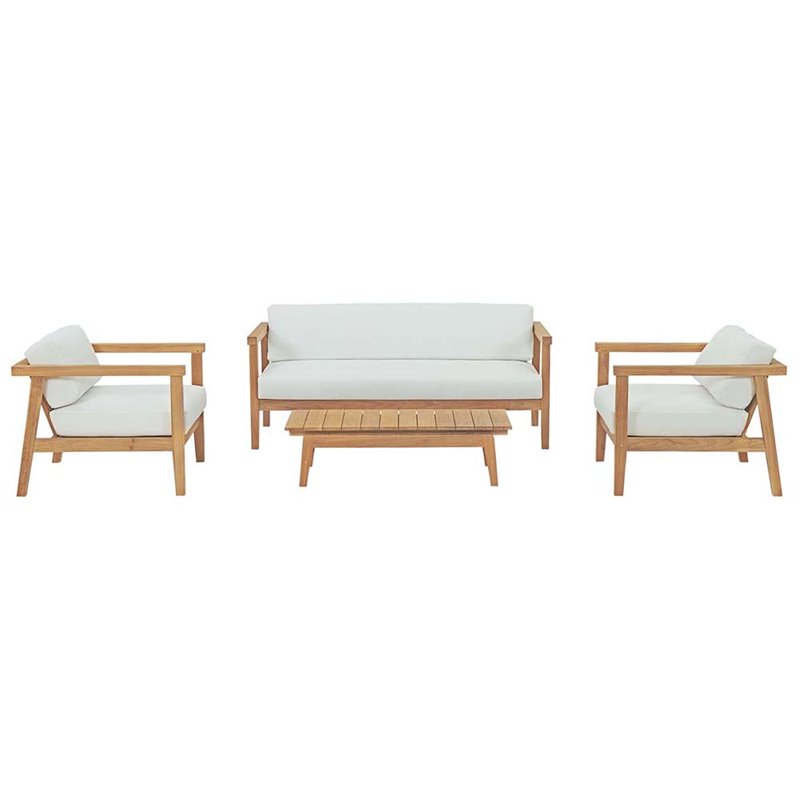 Modway Bayport 4-Piece Wood Patio Sofa Set in Natural and White