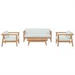 Modway Bayport 4-Piece Wood Patio Sofa Set in Natural and White