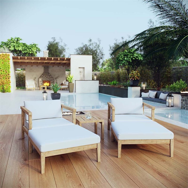 Modway Bayport 5-Piece Wood Patio Conversation Set in Natural and White