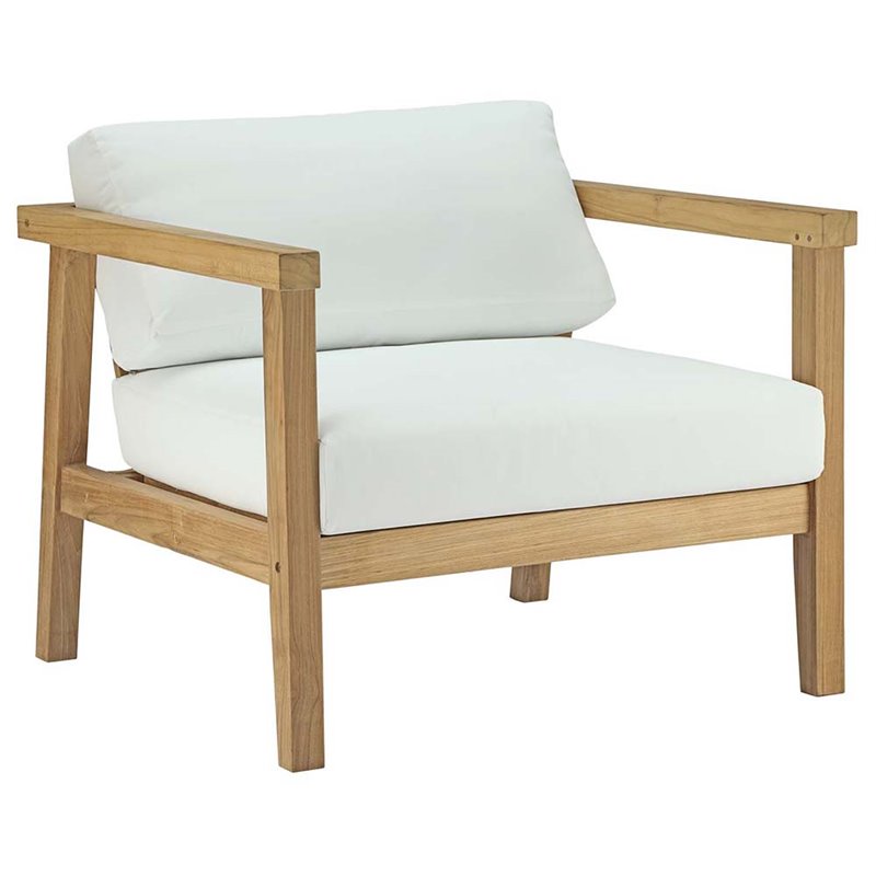 Modway Bayport 5-Piece Wood Patio Conversation Set in Natural and White