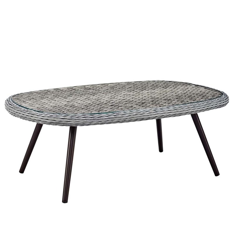 Modway Endeavor Rattan & Glass Top Patio Coffee Table in Gray and Black