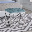 Modway Intersperse Tufted Velvet & Stainless Steel Ottoman in Silver/Sea Blue