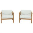 Modway Bayport Teak Wood Patio Chair in Natural and White (Set of 2)