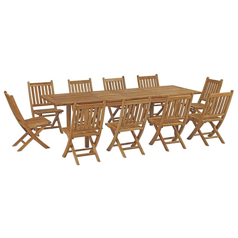 Modway Marina 11-Piece Teak Wood Patio Dining Set with Side Chair in Natural