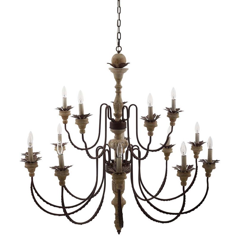 Modway Nobility 15-Light Solid Wood Candelabra Chandelier in Rust/Brown