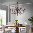 Modway Nobility 15-Light Solid Wood Candelabra Chandelier in Rust/Brown