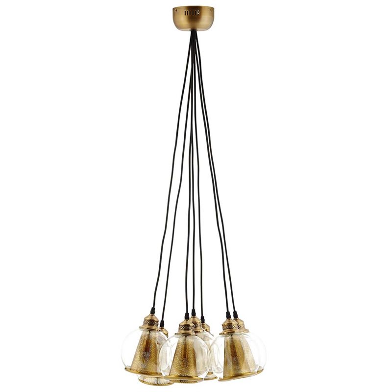 Modway Peak 7-Light Glass & Metal Chandelier in Honey Bronze and Black