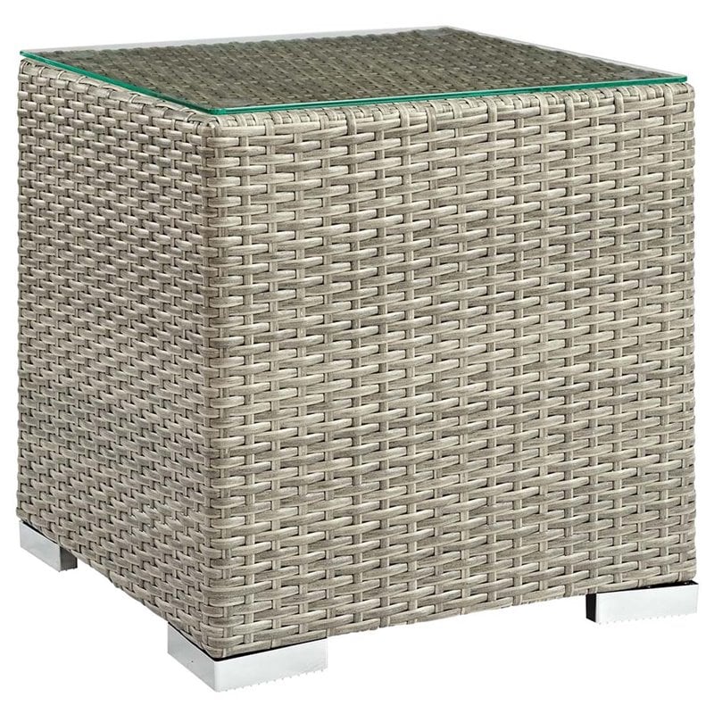 Modway Repose Glass Top Patio End Table in Light Gray