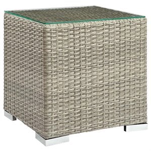 Modway Repose Glass Top Patio End Table in Light Gray