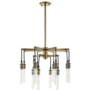 Modway Resolve 12-Light Modern Metal Chandelier in Antique Brass