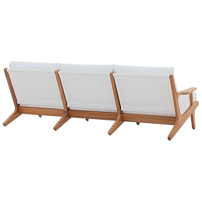 Modway Saratoga Slanted Back Wood Patio Sofa in Natural and White