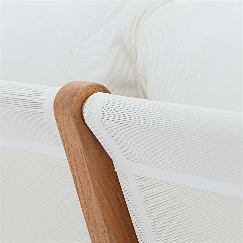 Modway Saratoga Slanted Back Wood Patio Sofa in Natural and White