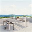 Modway Shore 3-Piece Outdoor Patio Wood and Aluminum Dining Set in Silver/Gray
