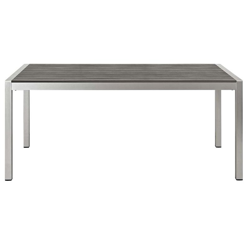 Modway Shore 3-Piece Outdoor Patio Wood and Aluminum Dining Set in Silver/Gray