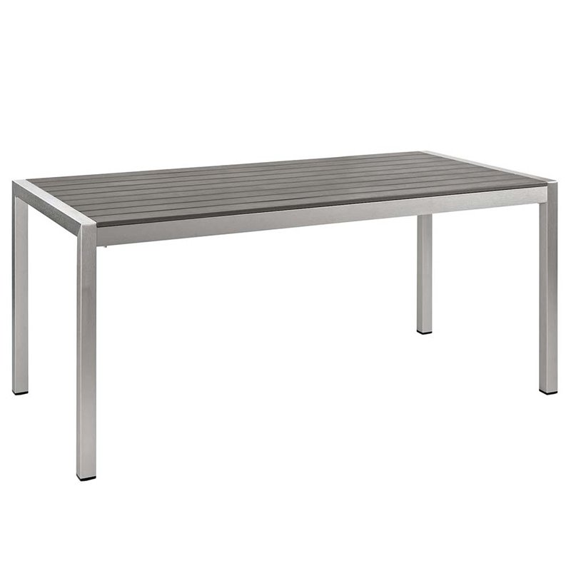 Modway Shore 3-Piece Outdoor Patio Wood and Aluminum Dining Set in Silver/Gray