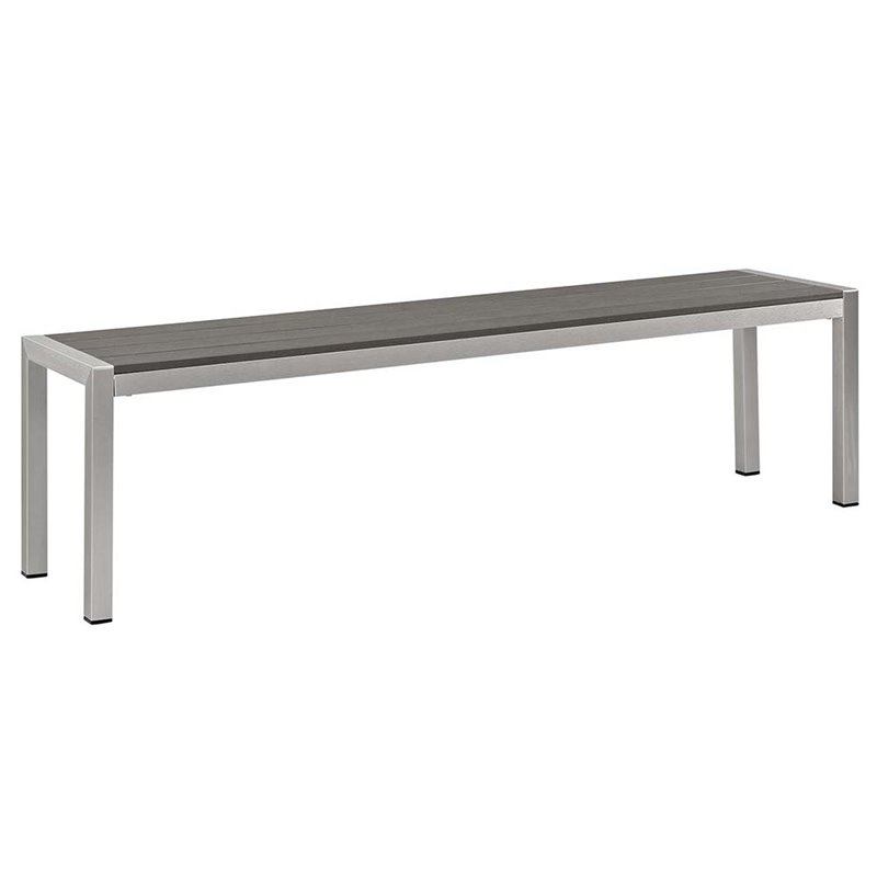 Modway Shore 3-Piece Outdoor Patio Wood and Aluminum Dining Set in Silver/Gray