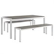 Modway Shore 3-Piece Outdoor Patio Wood and Aluminum Dining Set in Silver/Gray
