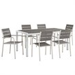 Modway Shore 7-Piece Outdoor Patio Wood and Aluminum Dining Set in Silver/Gray