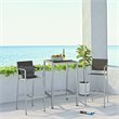 Modway Shore 3-Piece Wood & Aluminum Patio Pub Set in Silver and Gray