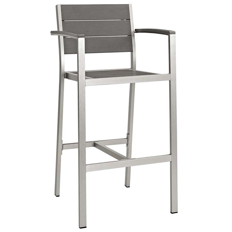 Modway Shore 3-Piece Wood & Aluminum Patio Pub Set in Silver and Gray
