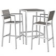Modway Shore 3-Piece Wood & Aluminum Patio Pub Set in Silver and Gray
