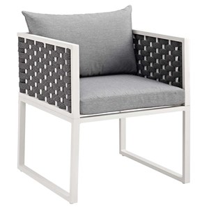 Modway Stance 17&quot Aluminum & Fabric Patio Dining Arm Chair in White and Gray