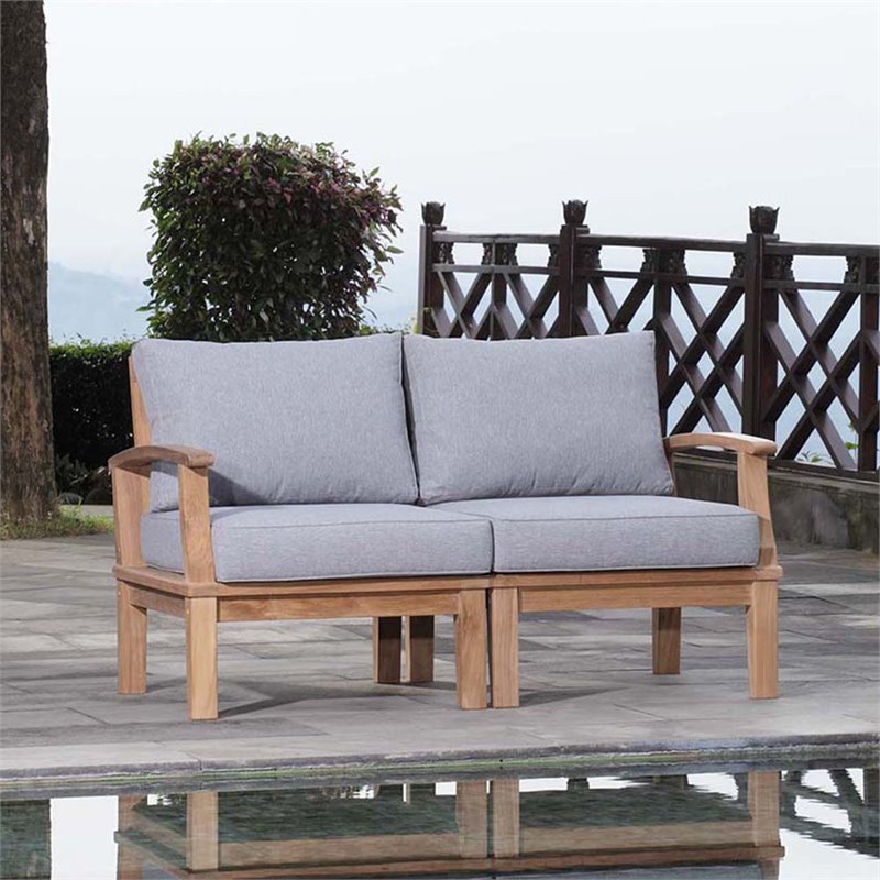 Modway Marina 2-Piece Teak Wood Patio Sofa Sectional Set - Natural/Gray