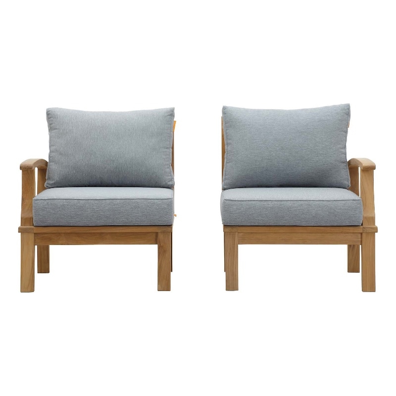 Modway Marina 2-Piece Teak Wood Patio Sofa Sectional Set - Natural/Gray