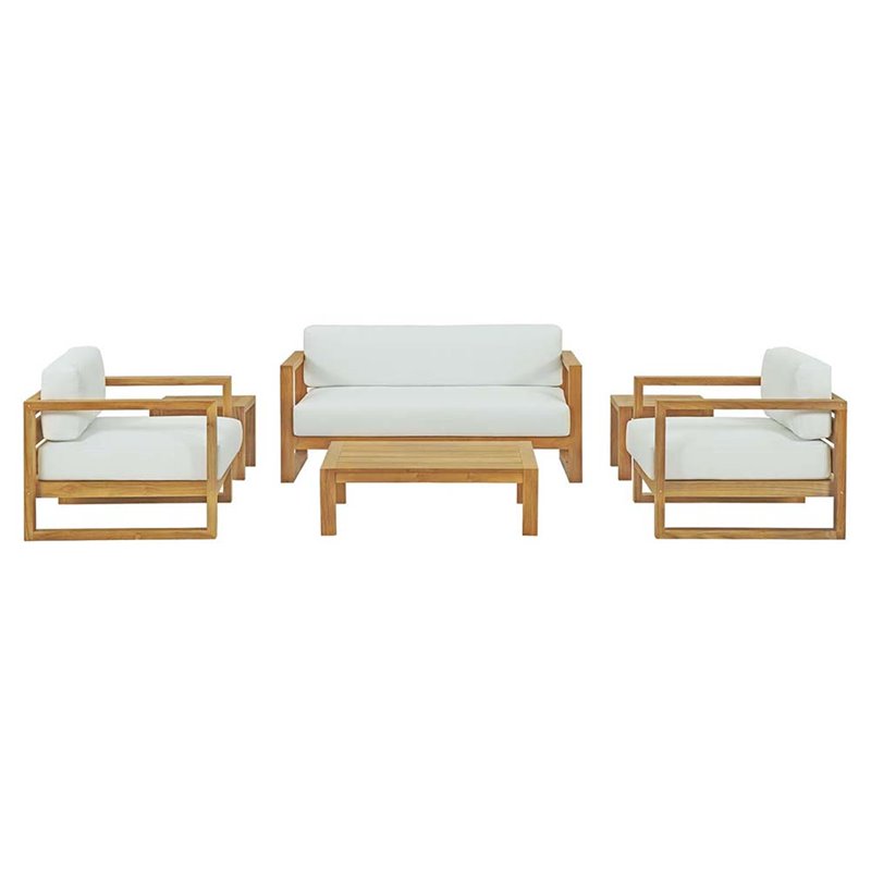 Modway Upland 6-Piece Wood Patio Sofa Set in Natural and White