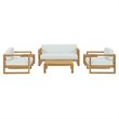 Modway Upland 6-Piece Wood Patio Sofa Set in Natural and White