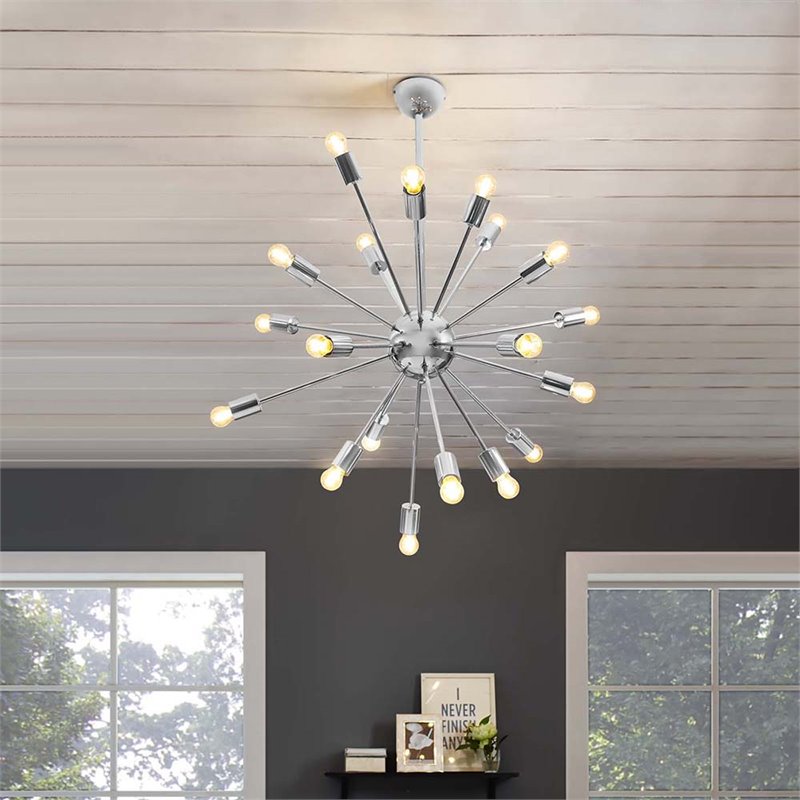 Modway Volley 24-Light Modern Metal Chandelier in Chrome Finish