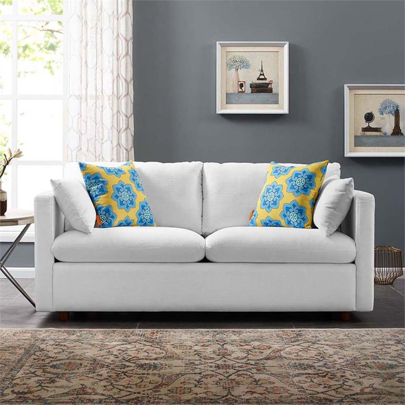 Modway Activate Modern Wood & Fabric Upholstered Sofa in White