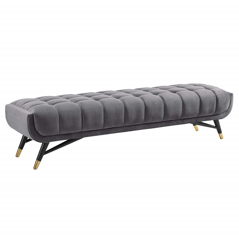 Modway Adept Tufted Performance Velvet Bench in Gray and Black